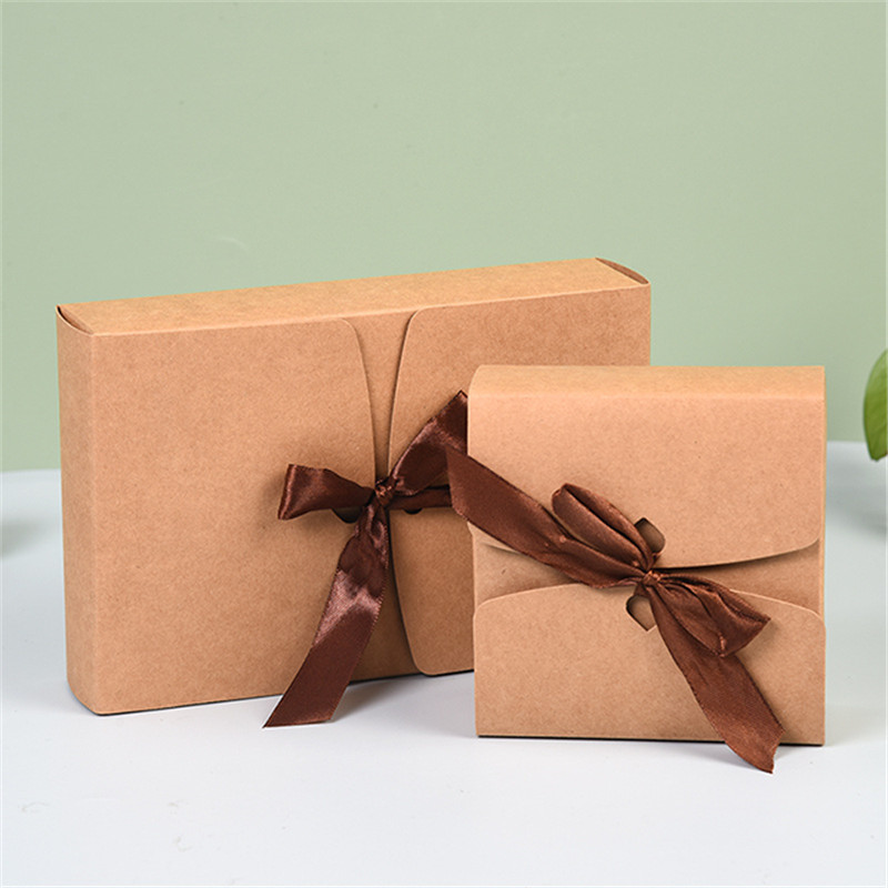 Custom kraft paper 300gram perfume jewelry gift box with bow tie  (1)