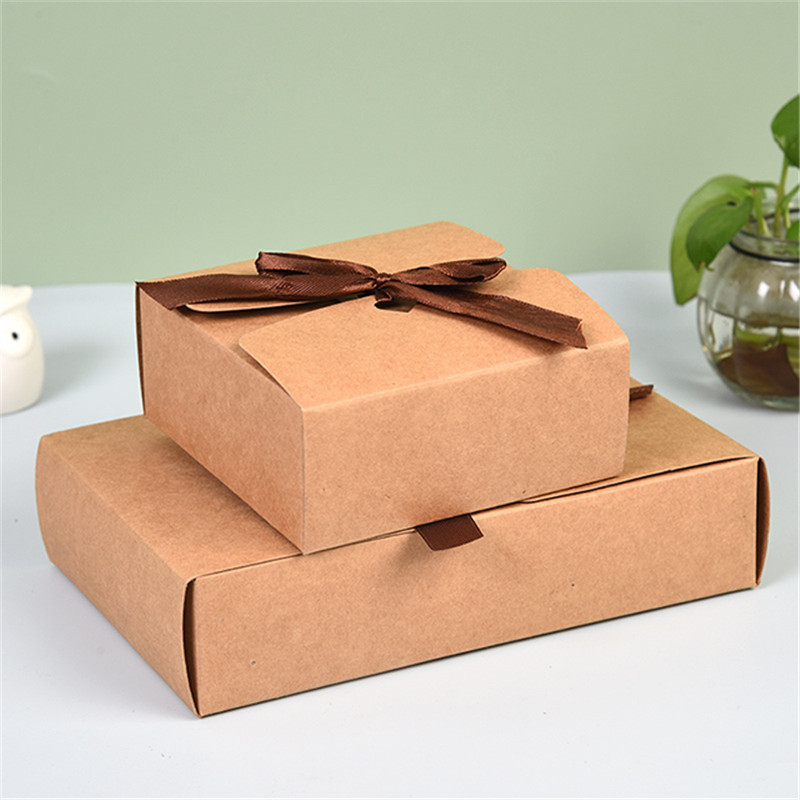 Custom kraft paper 300gram perfume jewelry gift box with bow tie  (2)